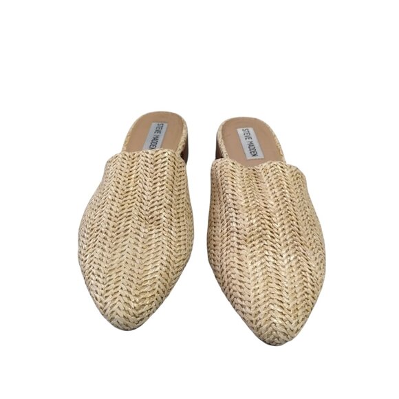 Steve Madden Women's Size 8M Cairo Slip On Woven Raffia Rattan Beige Sandals - Picture 2 of 7